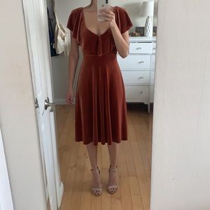 June & Hudson Burnt Orange Velvet Midi Dress